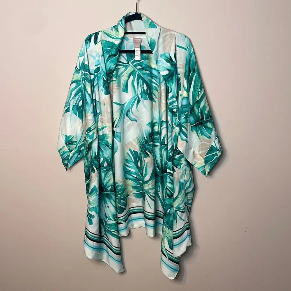 Chico's Black Label Palm Print Kimono XL